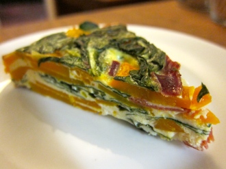 Frittata of baby spinach, pumpkin, feta and jamon